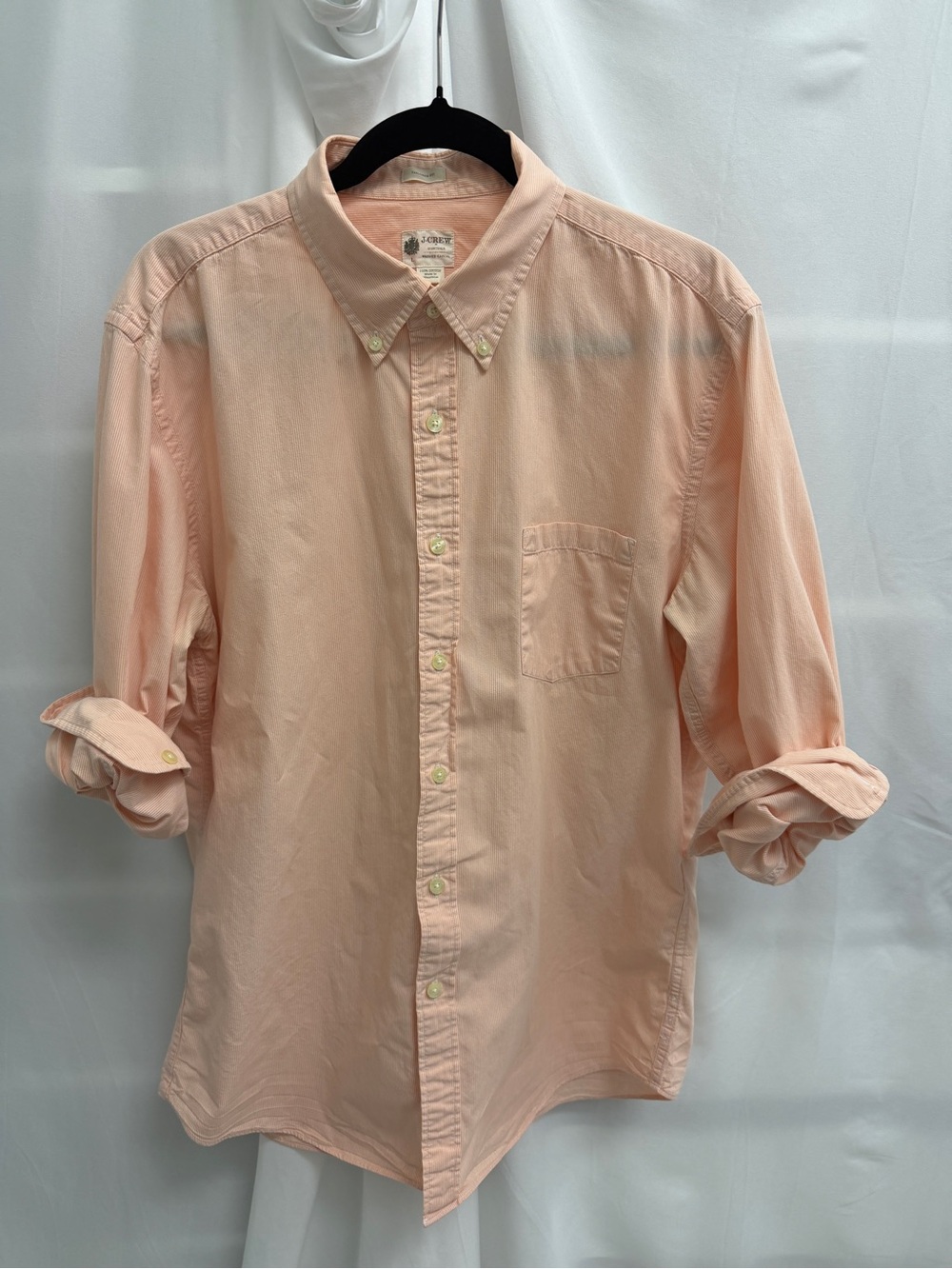 J. Crew Men's Tailored Fit Orange White Stripe Button Down Oxford LG